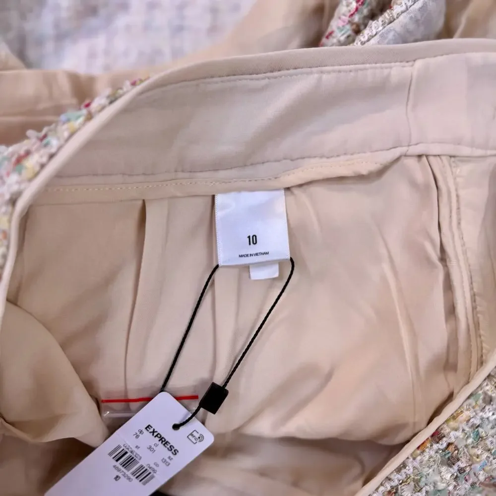 Tweed High Waisted Shorts Cream Women's 10 Chanel Inspired Parisian Vacation NWT - Picture 7 of 16